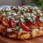 grilled peach and prosciutto flatbread pizza - featured image