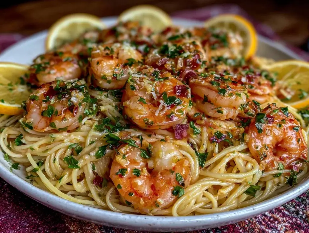 lemon garlic butter shrimp pasta - featured image