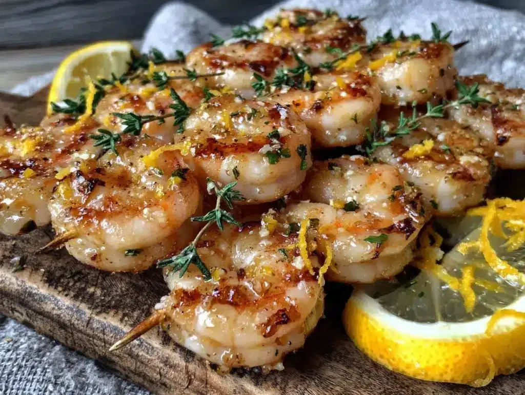 lemon herb shrimp skewers - featured image