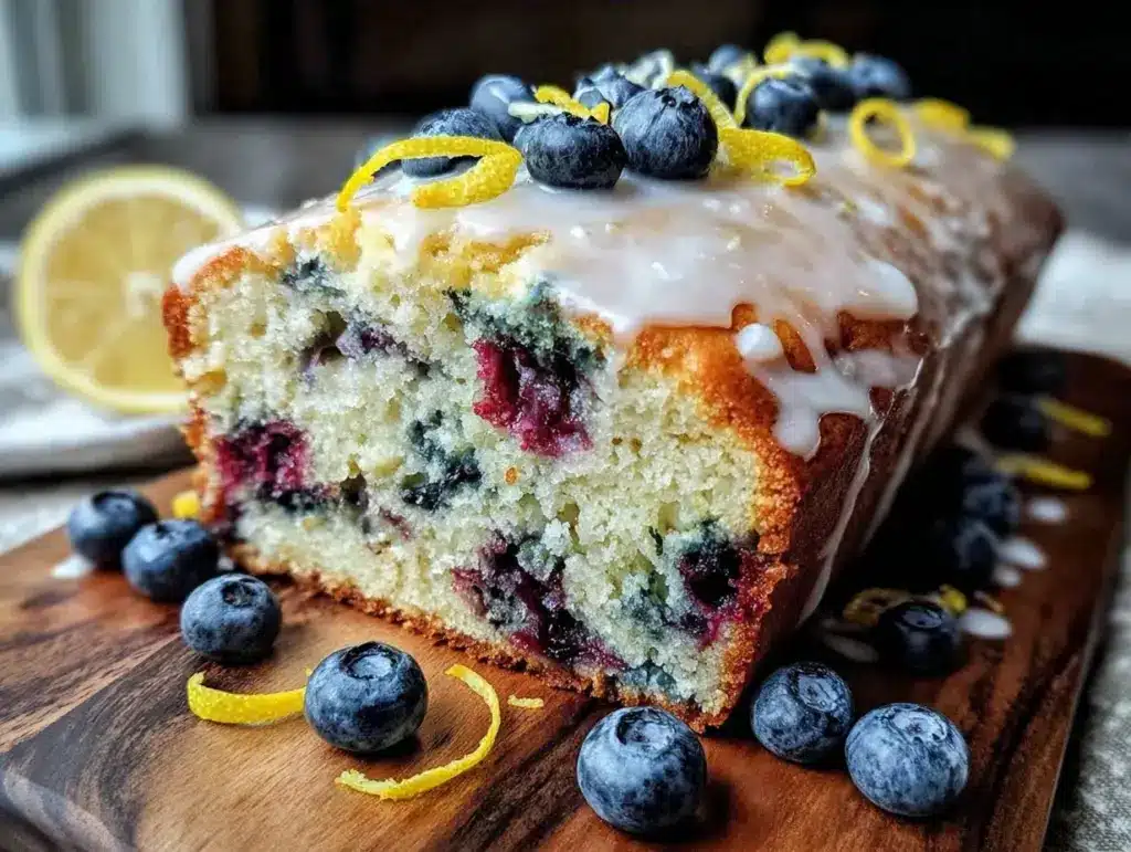 moist lemon blueberry pound cake loaf - featured image