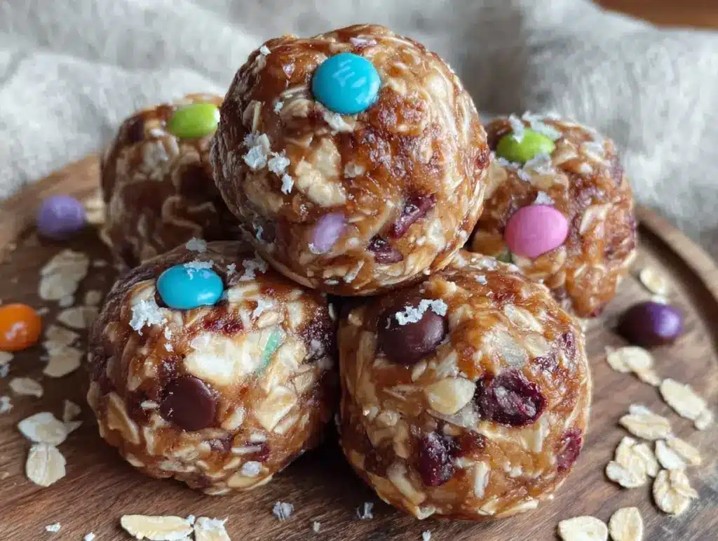 no-bake monster cookie energy bites - featured image