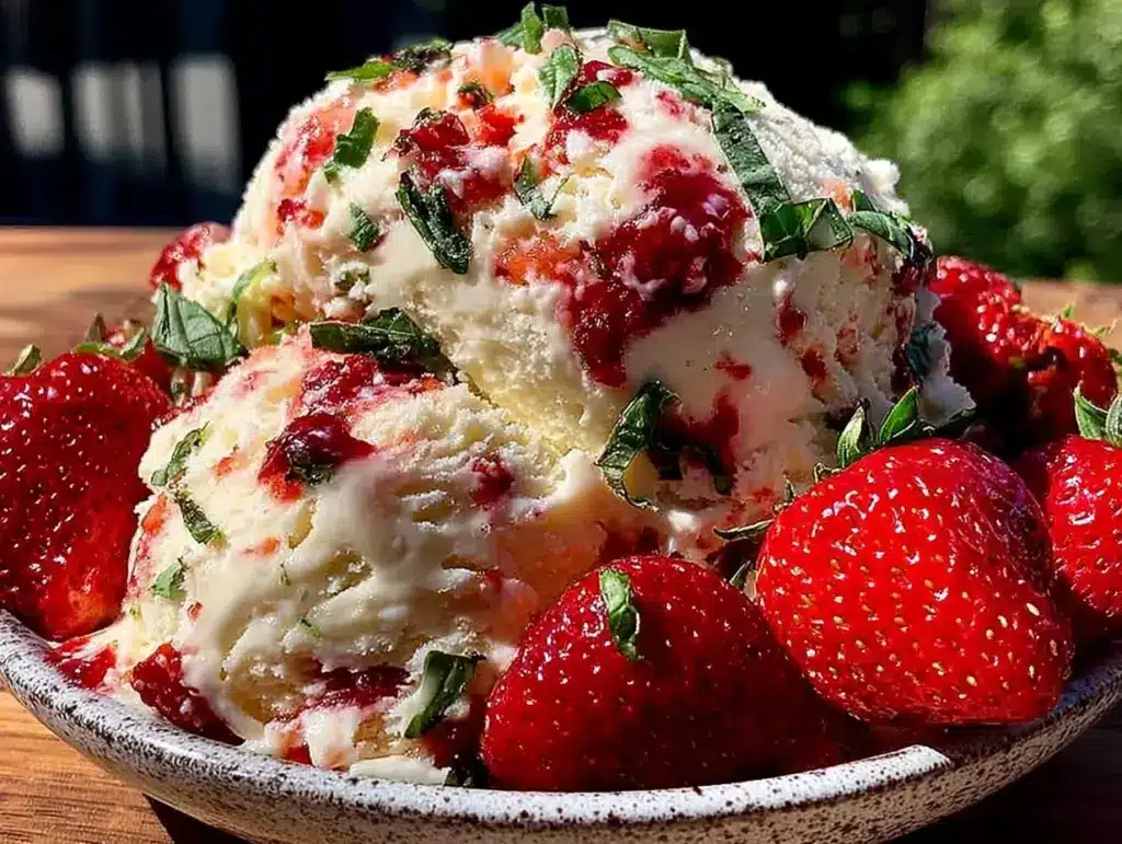 no-churn strawberry basil ice cream - featured image