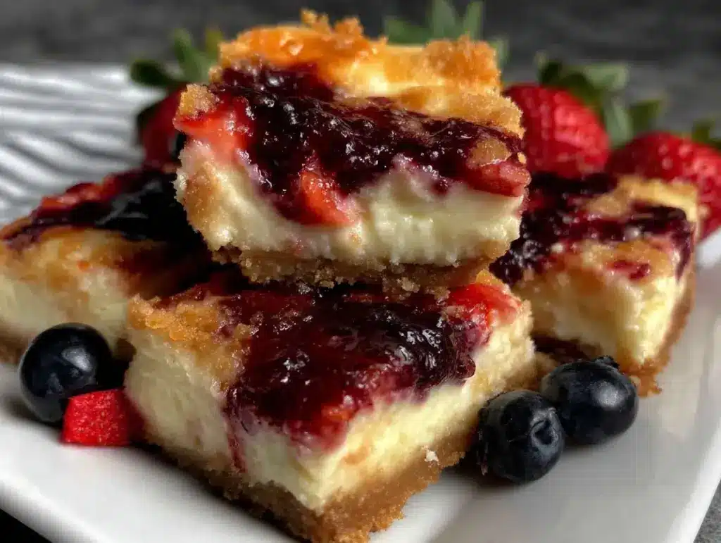 red white and blue cheesecake bars - featured image