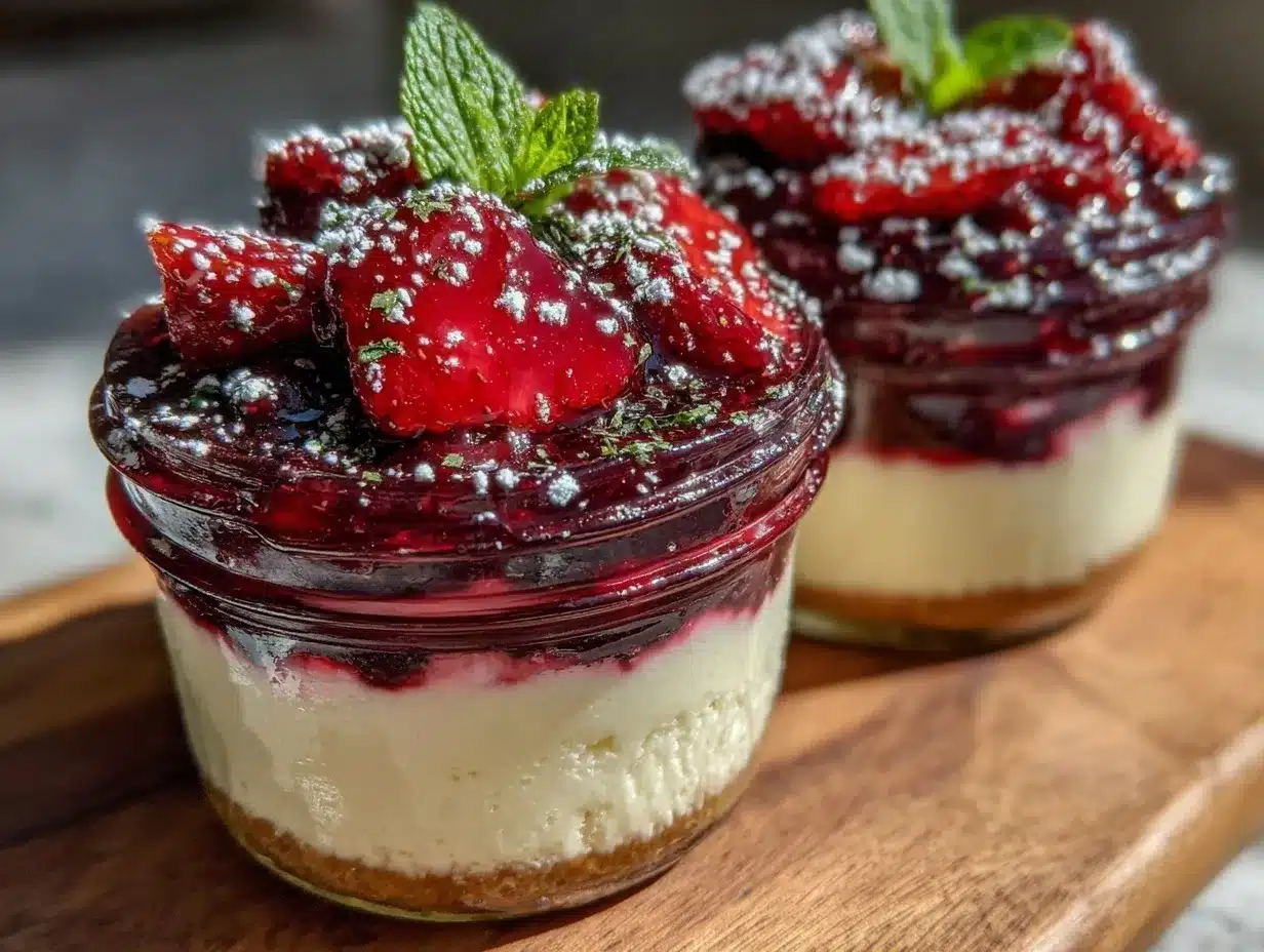 red white and blue layered cheesecake jars preparation steps
