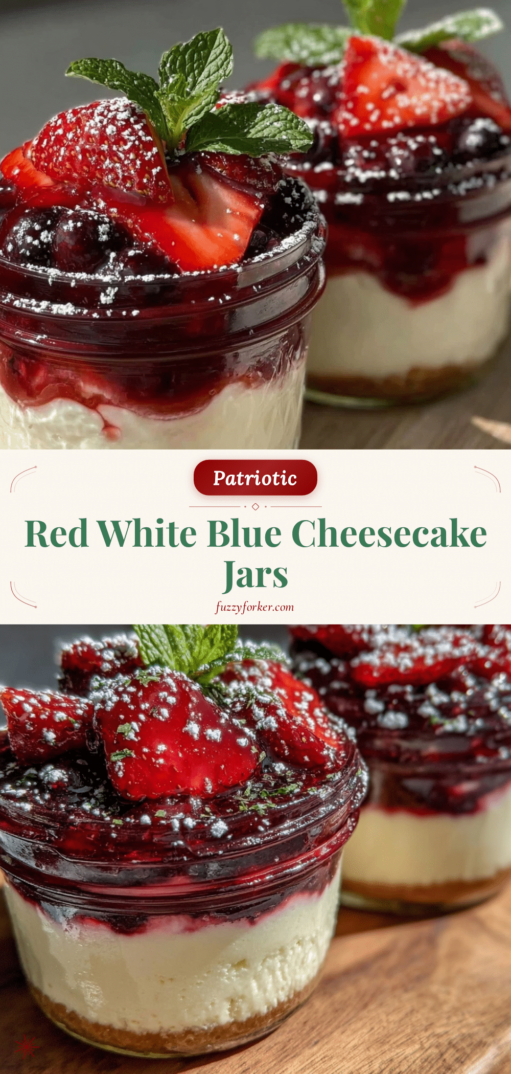 red white and blue layered cheesecake jars recipe