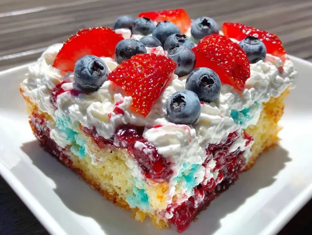 red white and blue poke cake - featured image