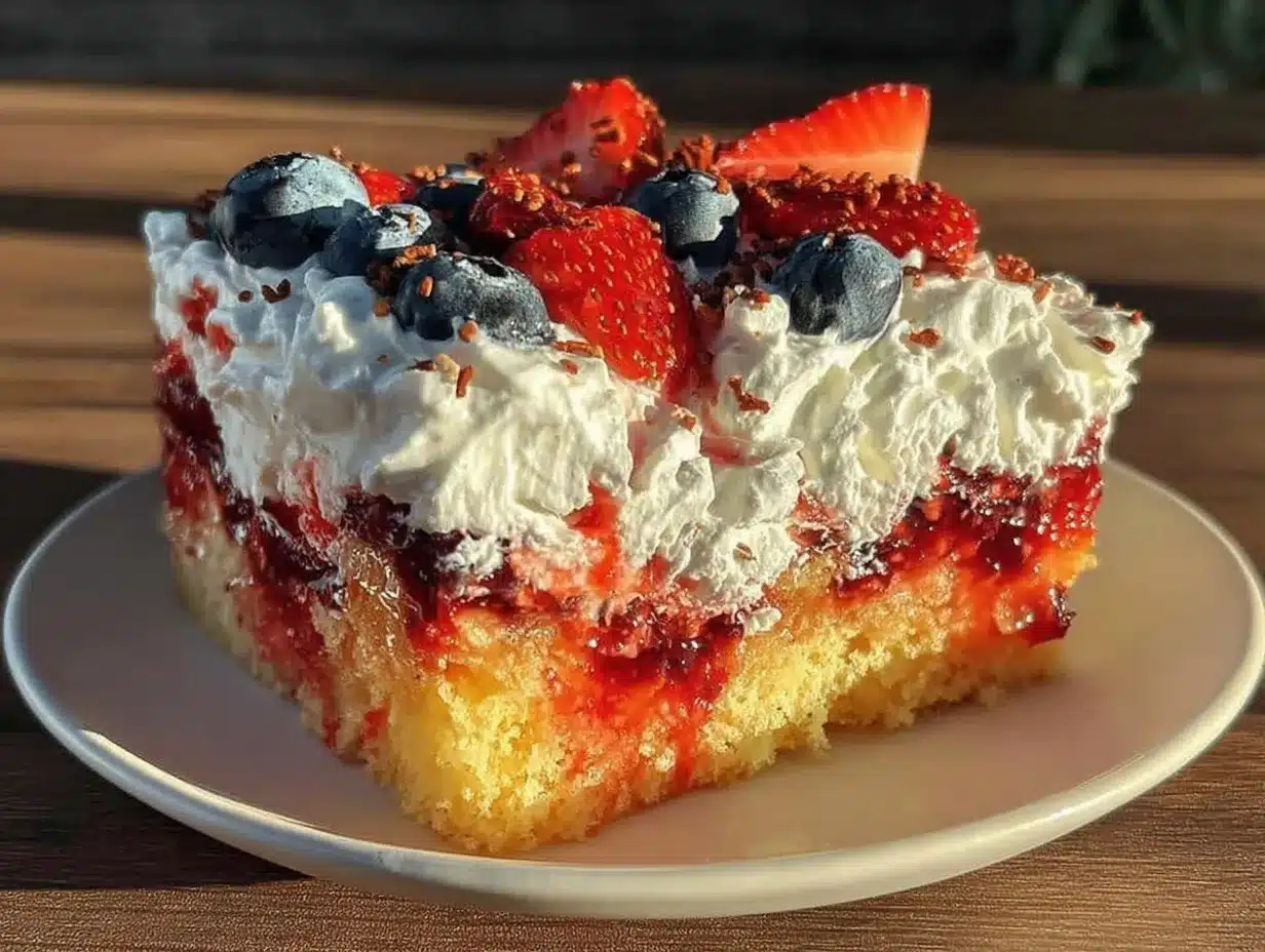 red white and blue poke cake preparation steps