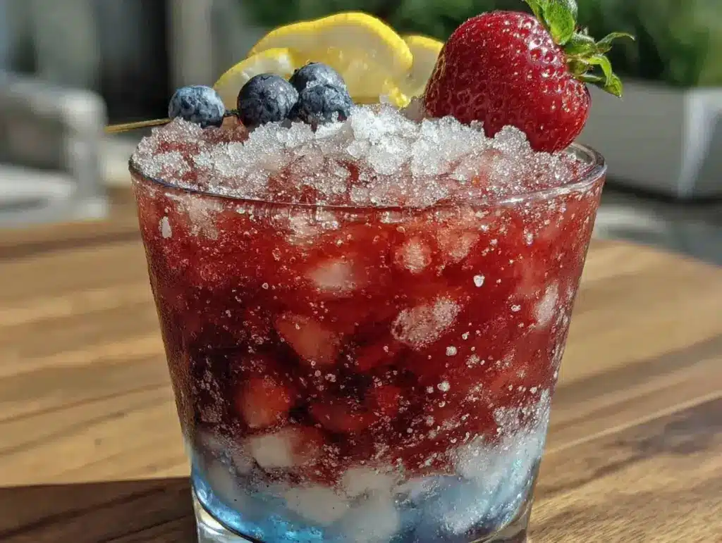 red white and blue vodka lemonade slush - featured image