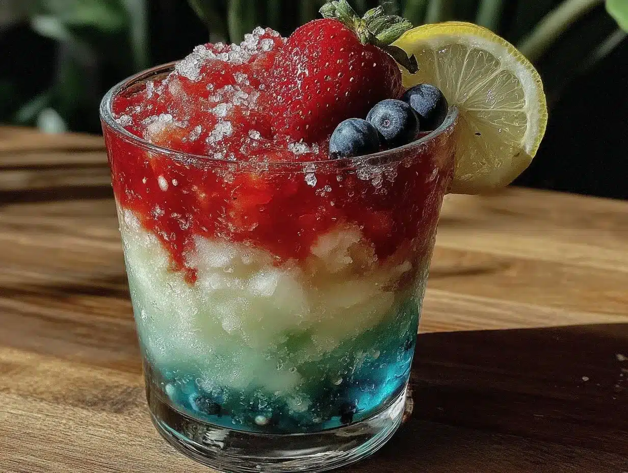 red white and blue vodka lemonade slush preparation steps
