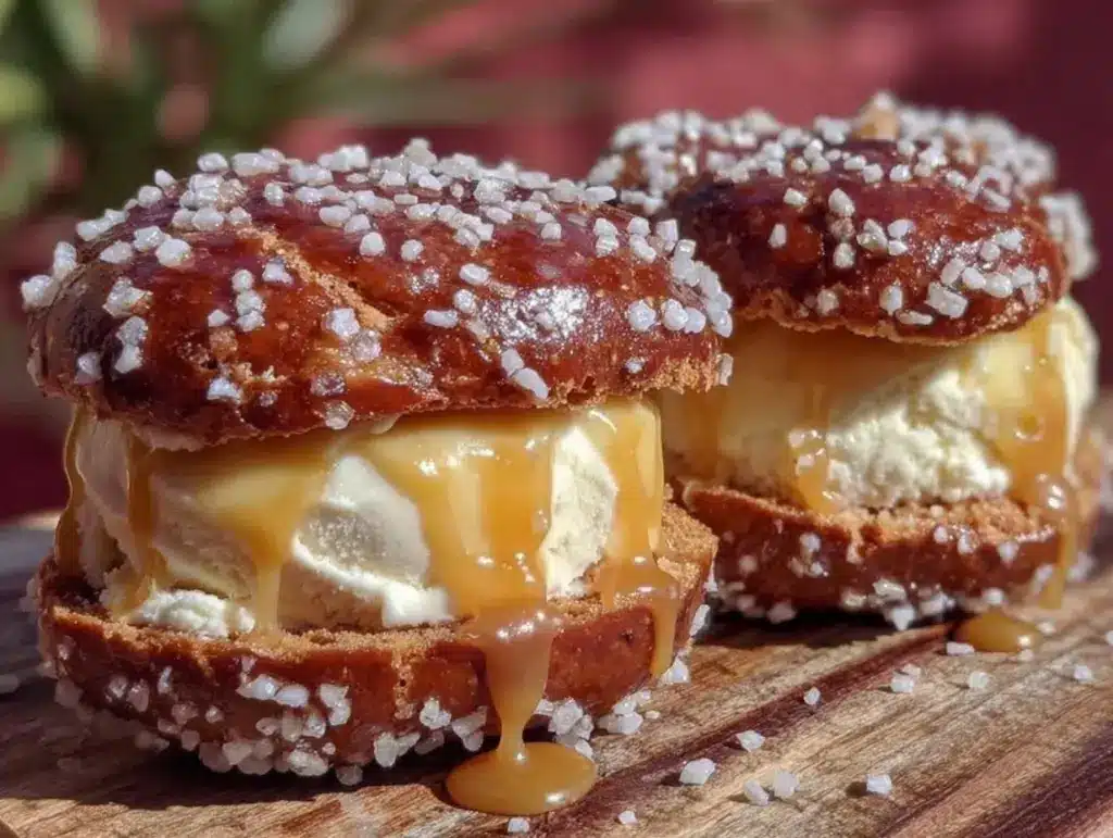 salted caramel pretzel ice cream sandwiches - featured image