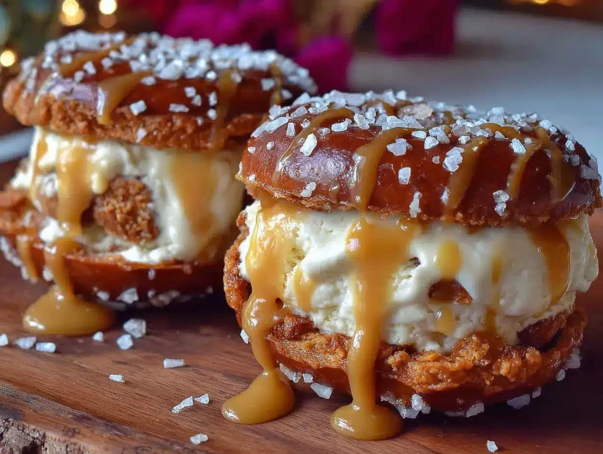 salted caramel pretzel ice cream sandwiches preparation steps