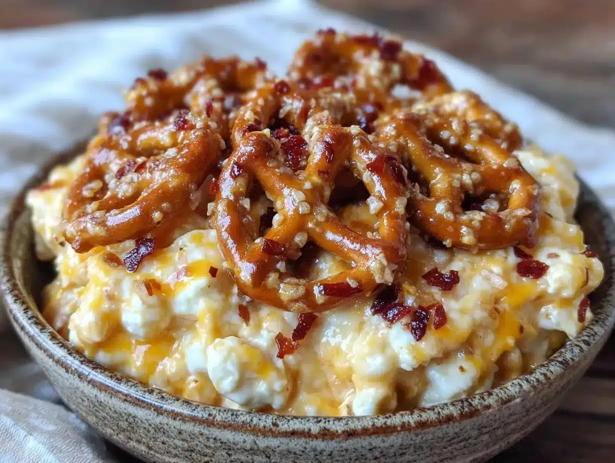 brown butter pretzel-topped chili cheese dip preparation steps