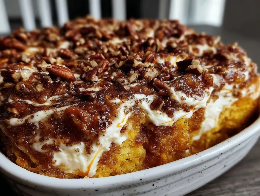 creamy pumpkin dump cake - featured image