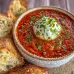 creamy roasted tomato basil soup - featured image