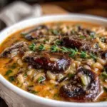 creamy slow cooker wild rice and mushroom soup - featured image