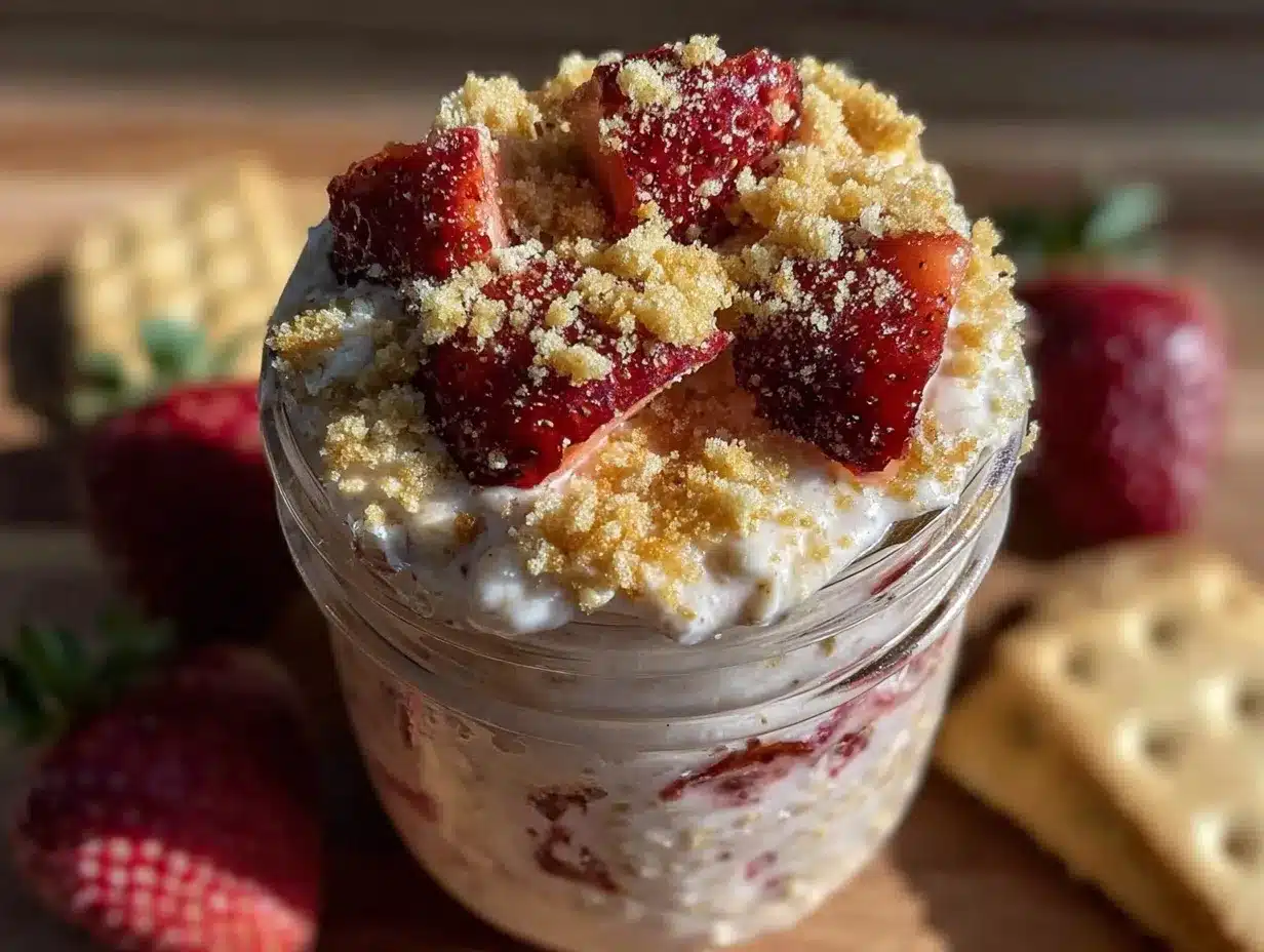 creamy strawberry cheesecake overnight oats preparation steps
