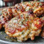 crispy baked garlic parmesan chicken thighs - featured image