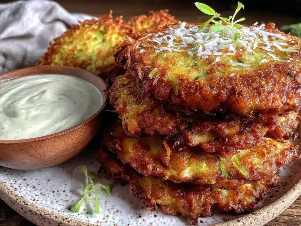 crispy parmesan zucchini fritters - featured image