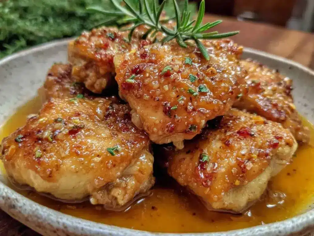 easy sticky honey garlic chicken thighs - featured image