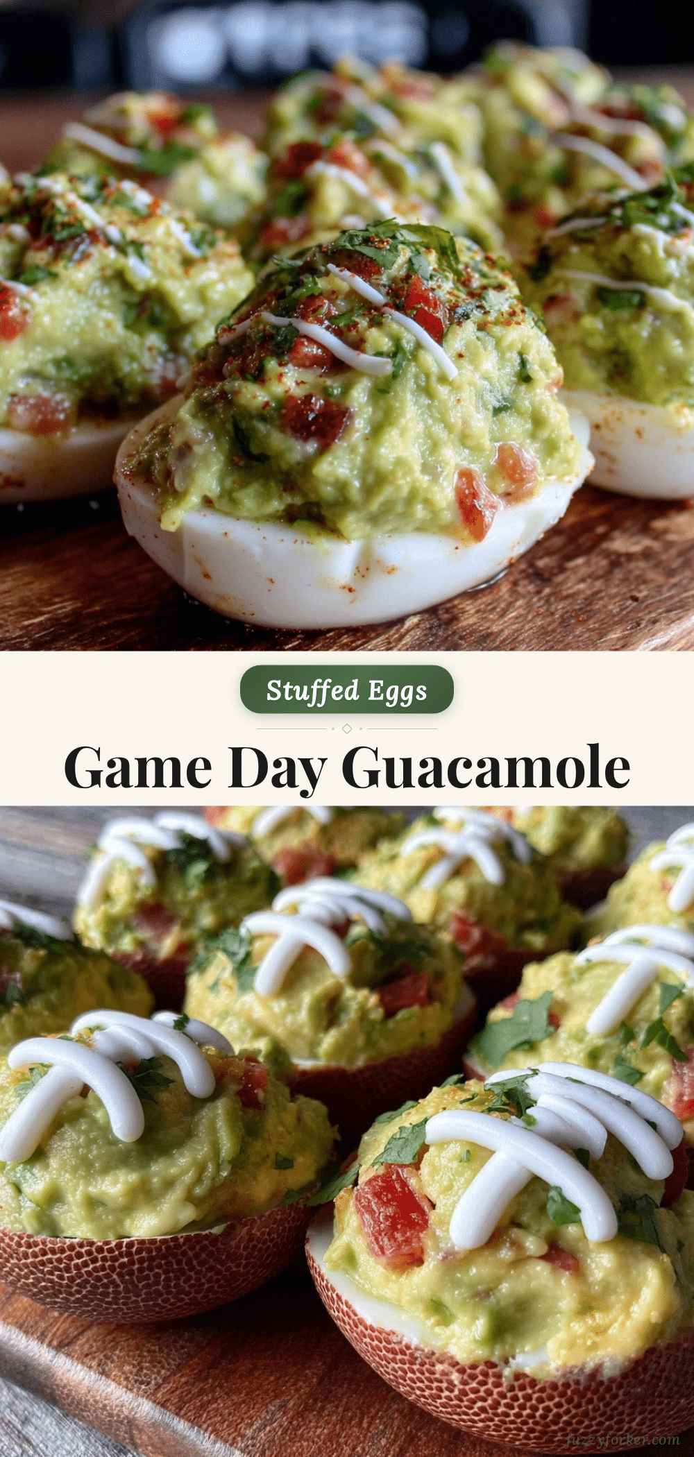 football-shaped guacamole deviled eggs recipe