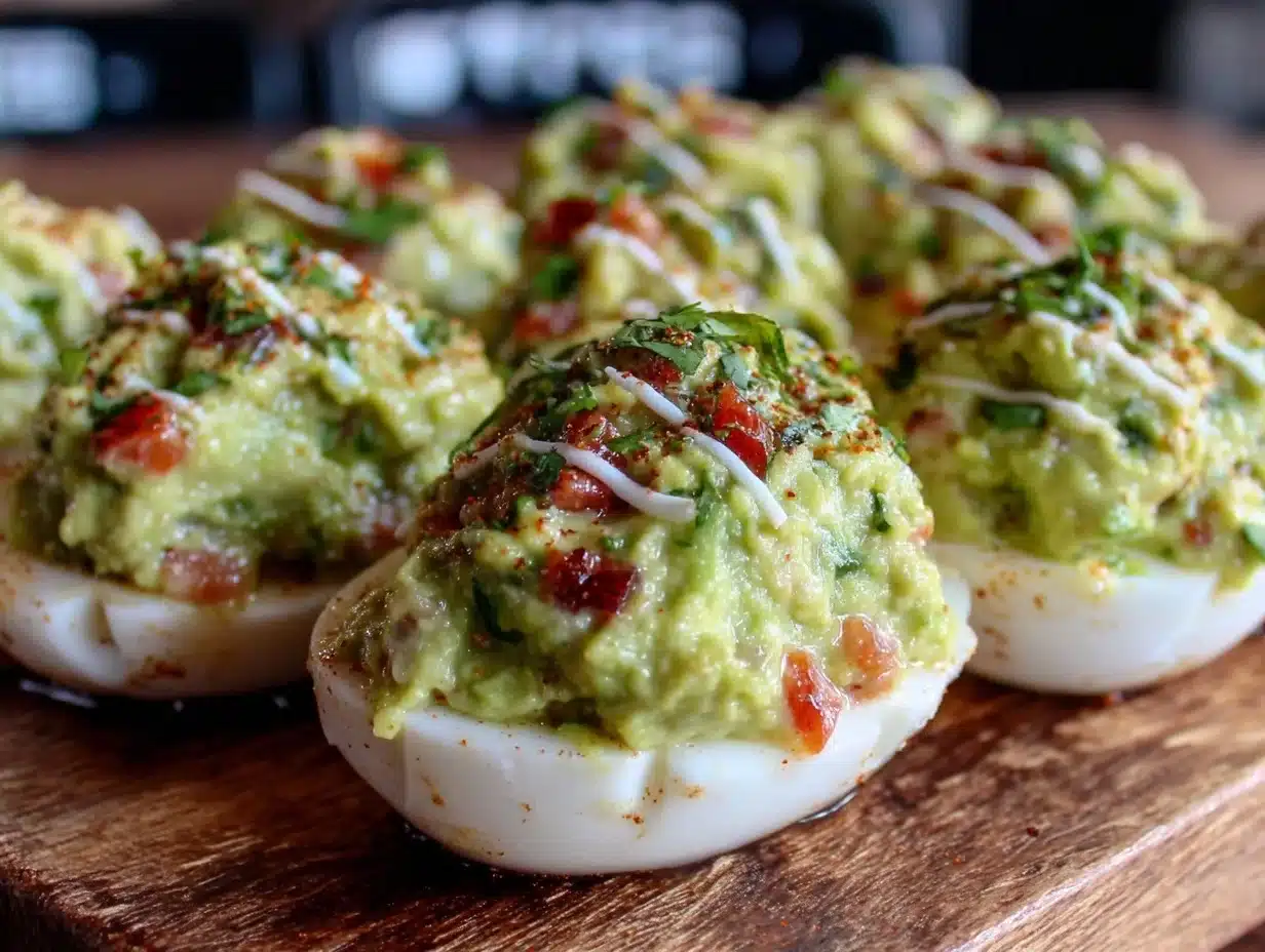 football-shaped guacamole deviled eggs - featured image