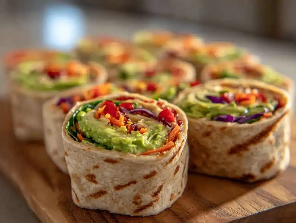 Fresh Crunchy Veggie Pinwheel Wraps preparation steps