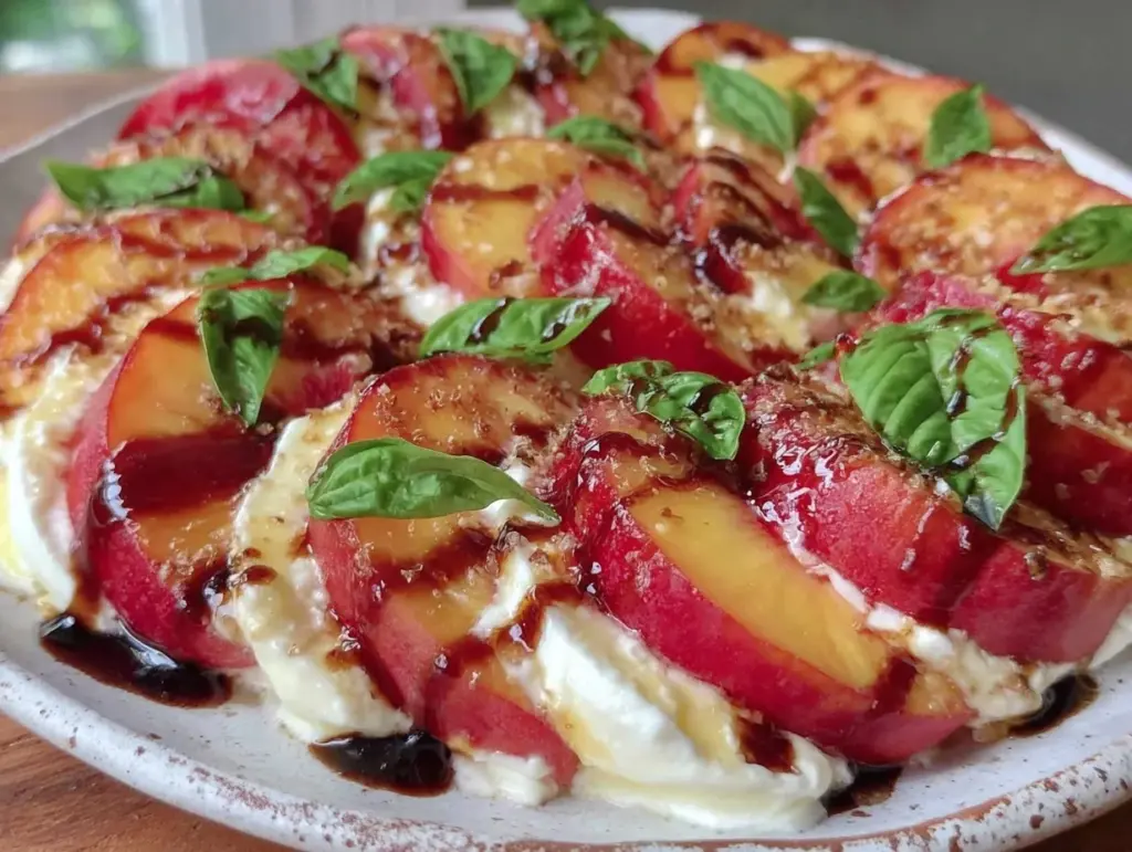 fresh healthy peach caprese salad - featured image