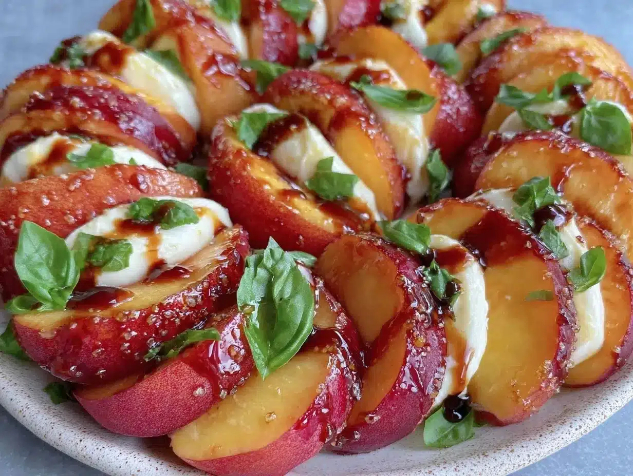 fresh healthy peach caprese salad preparation steps