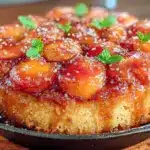 fresh peach upside-down skillet cake - featured image