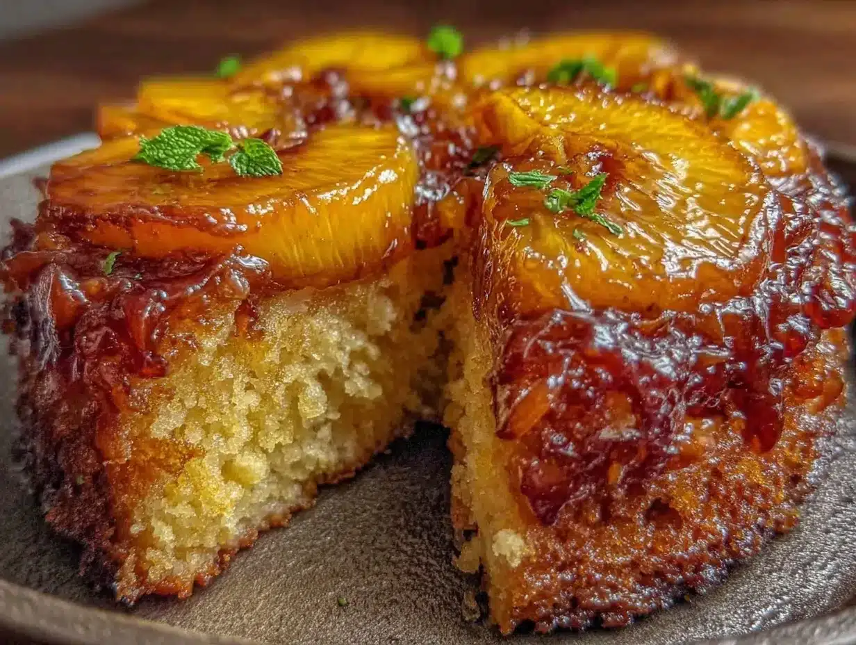 fresh peach upside-down skillet cake preparation steps