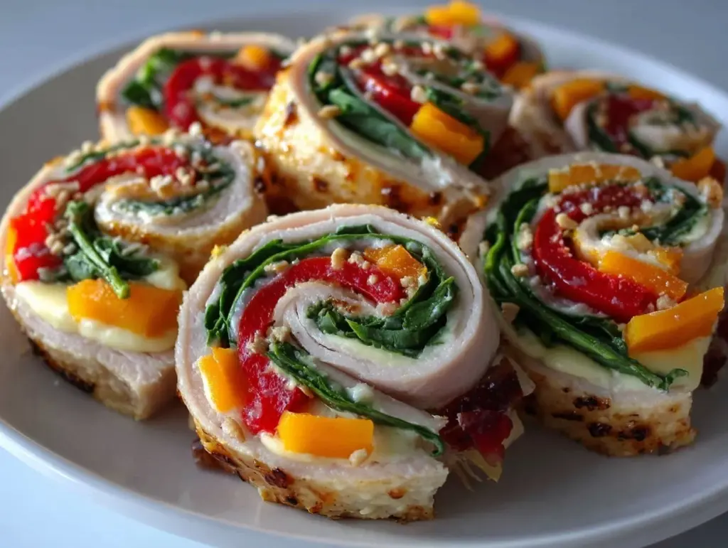 fresh turkey and cream cheese rainbow roll-ups - featured image