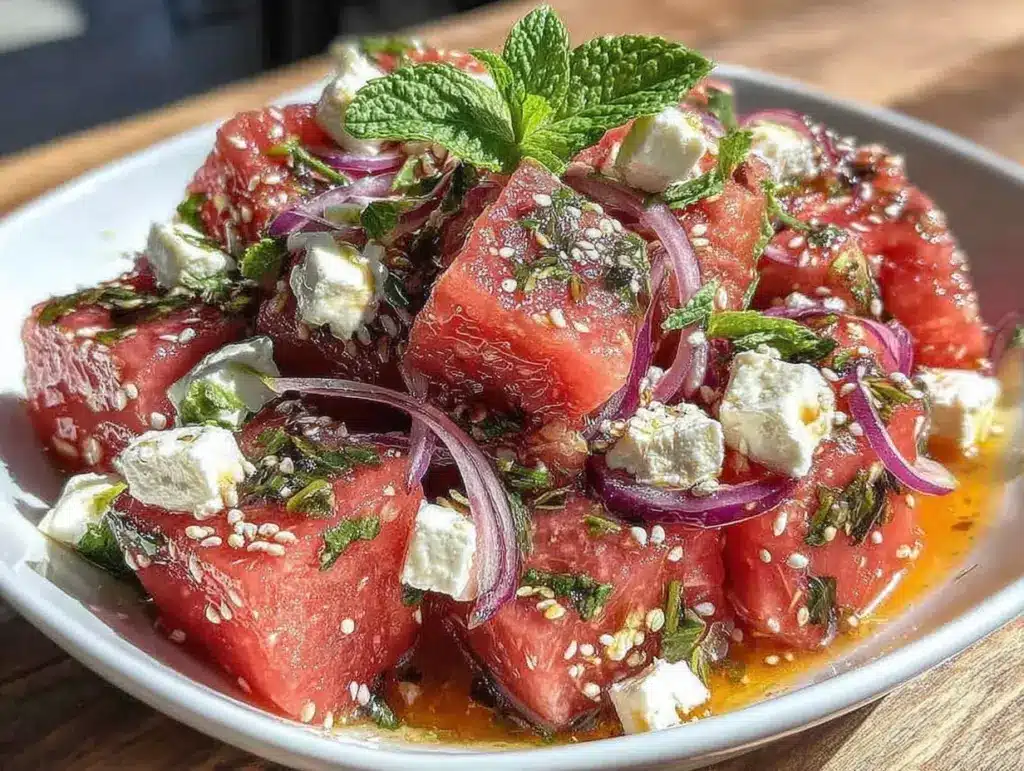 fresh watermelon feta mint salad - featured image