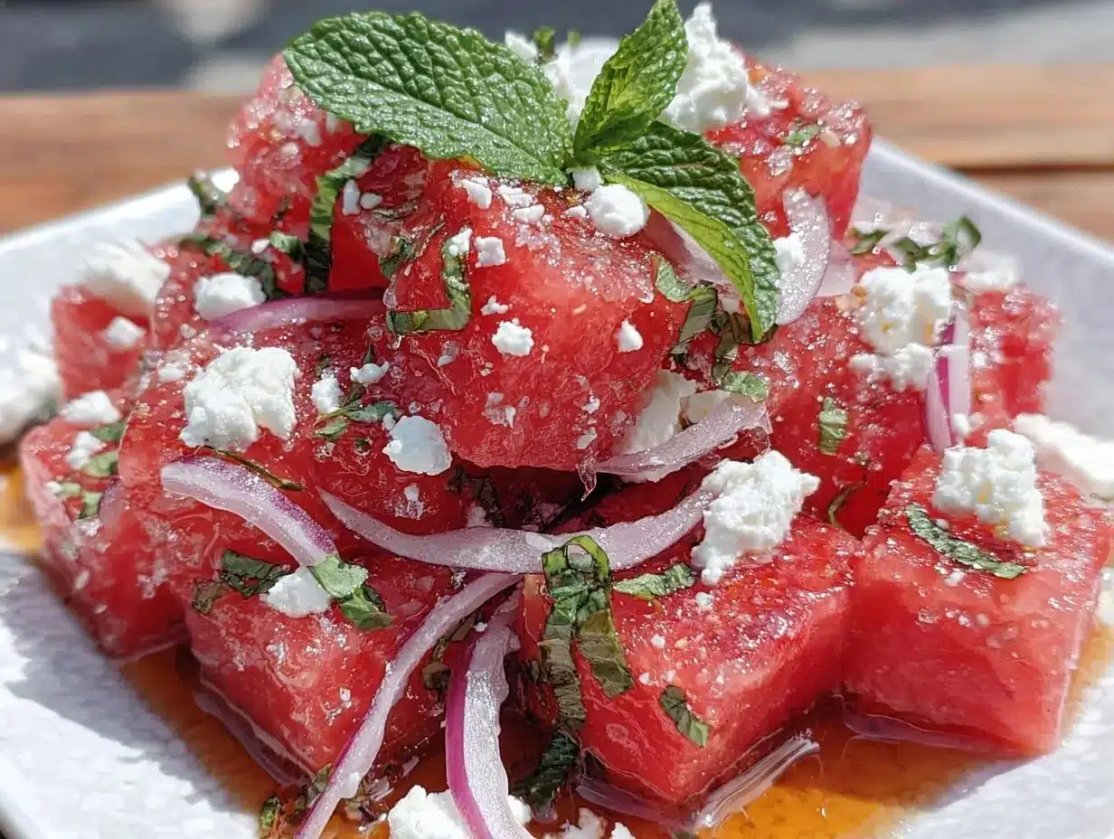 fresh watermelon feta mint salad preparation steps