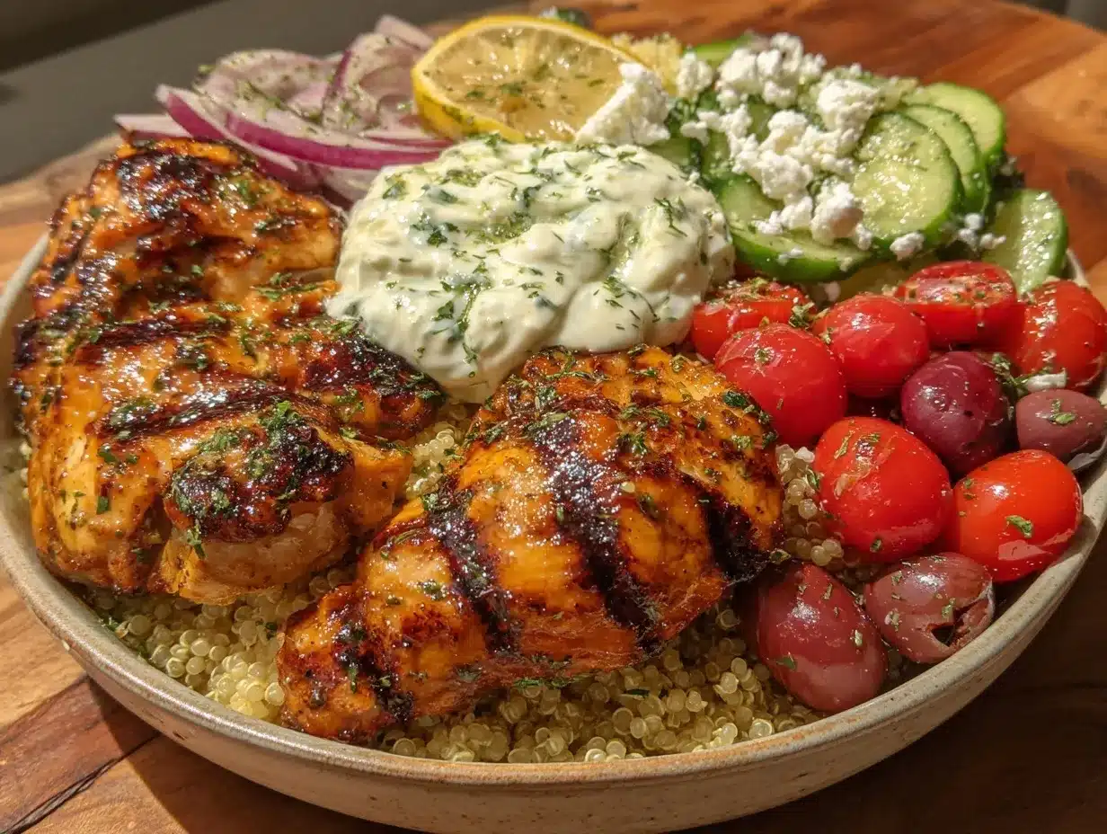 Greek chicken bowl meal prep preparation steps