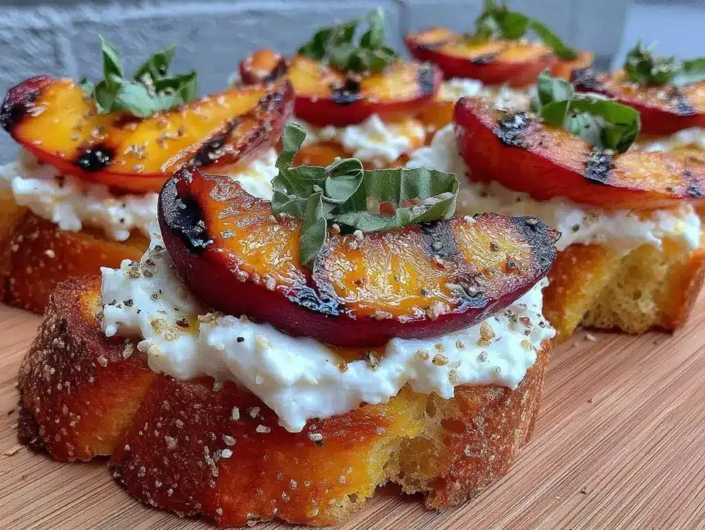 grilled peach bruschetta - featured image