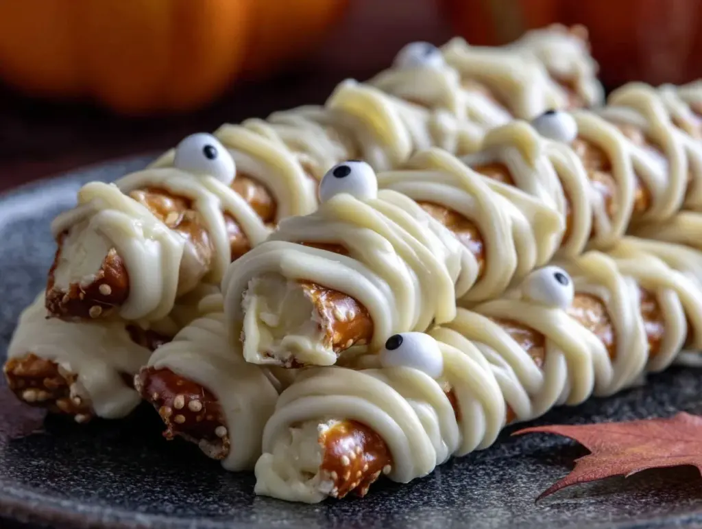 Halloween mummy pretzel rods - featured image