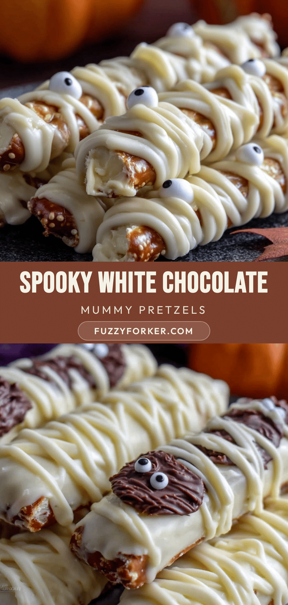 Halloween mummy pretzel rods recipe