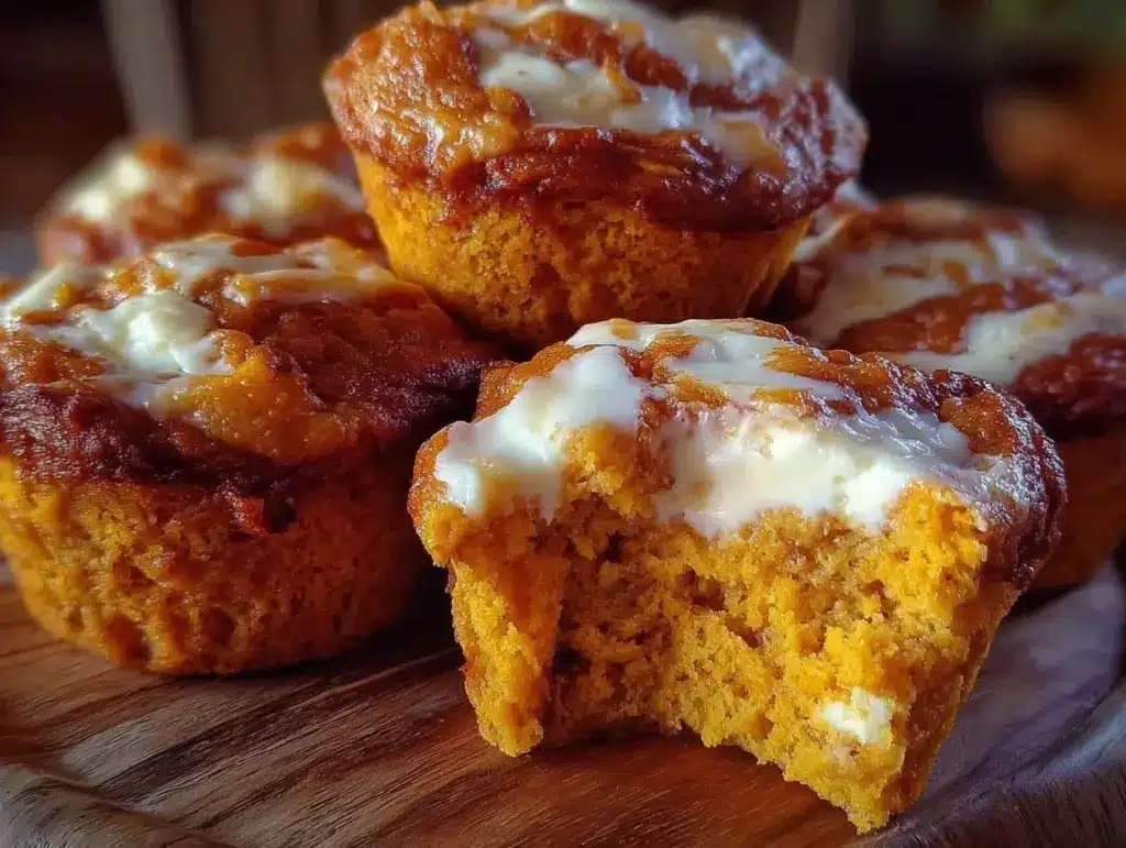 moist pumpkin cream cheese swirl muffins - featured image