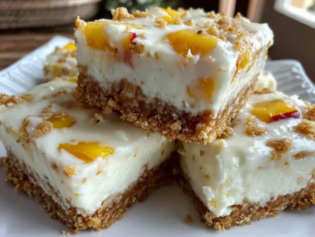 no bake peach cheesecake bars - featured image