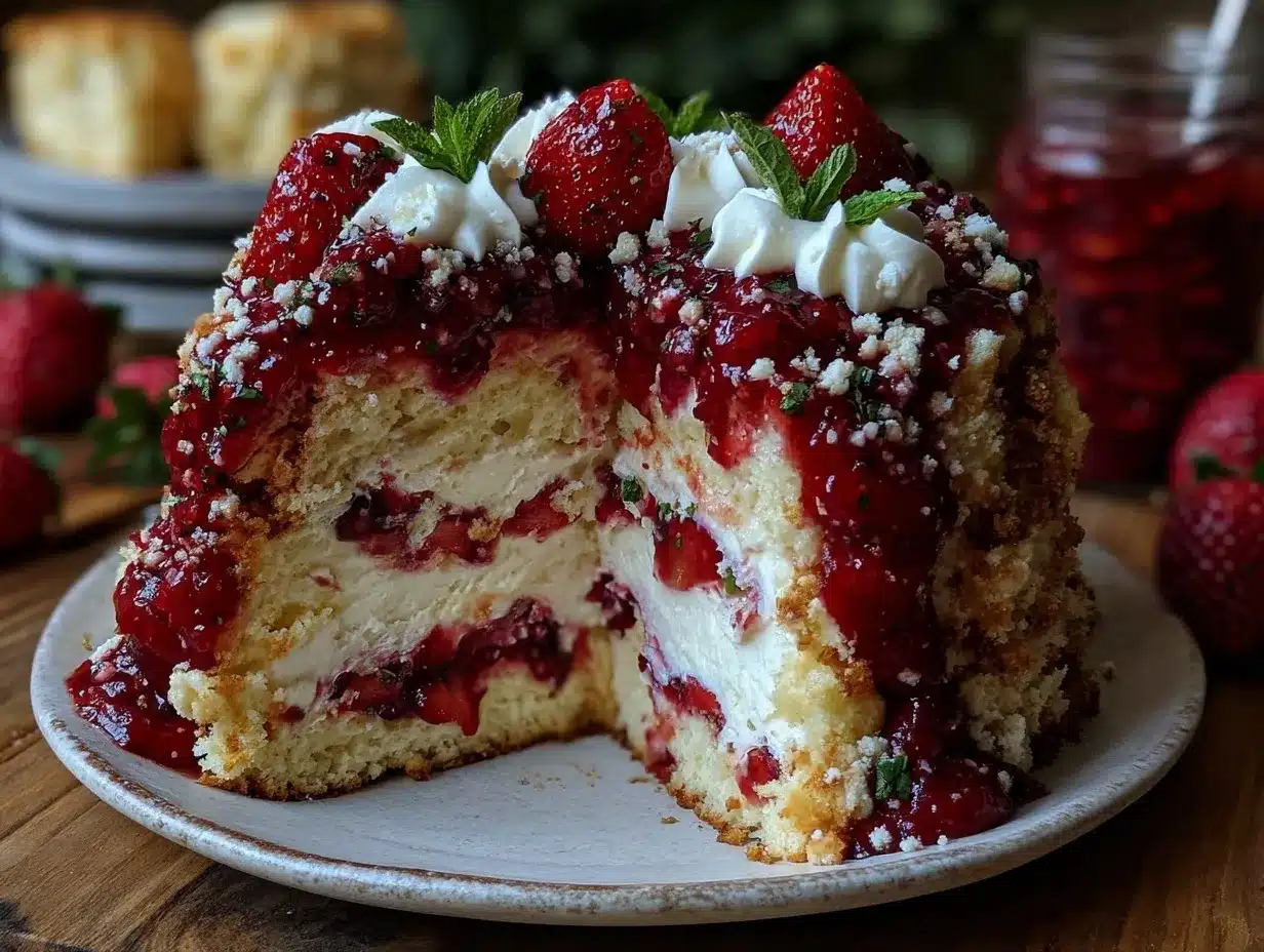 no-churn strawberry shortcake ice cream cake preparation steps