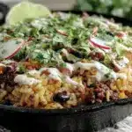 one-skillet beef taco rice bowl - featured image