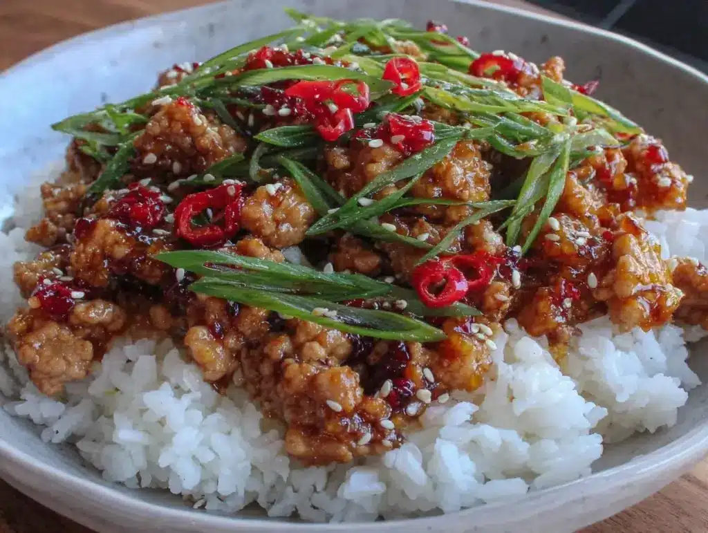 sesame ginger ground turkey rice bowl - featured image