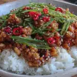 sesame ginger ground turkey rice bowl - featured image