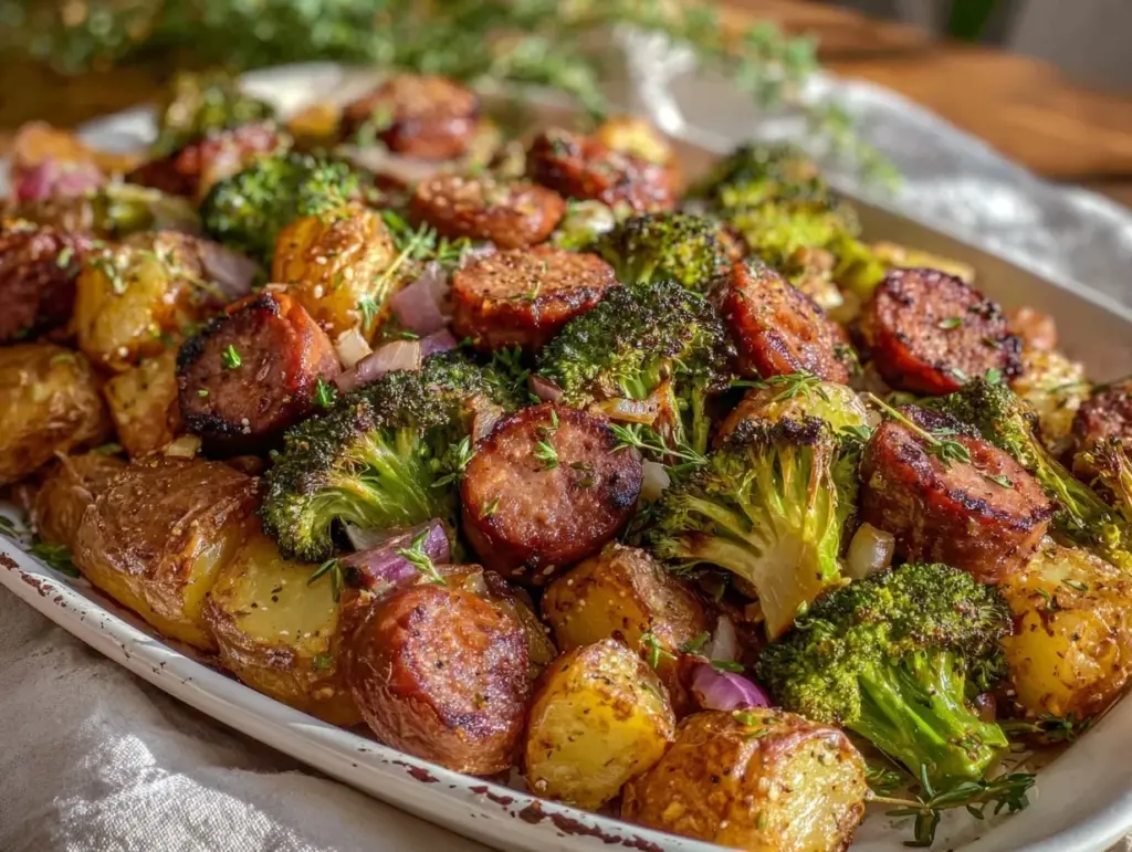 sheet pan kielbasa and potato hash - featured image