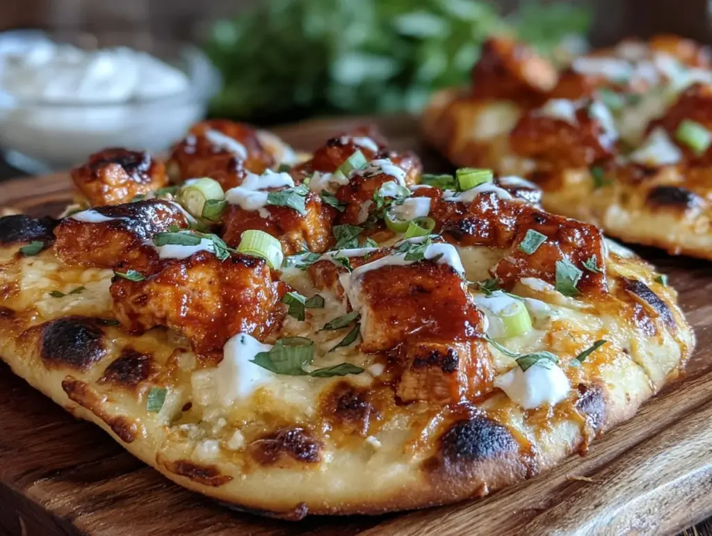 spicy honey buffalo chicken flatbread - featured image