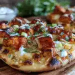 spicy honey buffalo chicken flatbread - featured image